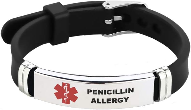TGLS Red Medical Alert ID Bracelet for Women Men's Emergency First Aid Health Alert Laser Engraved Satinless Steel Adjustable Silicone Wristband Bracelets - Image 1